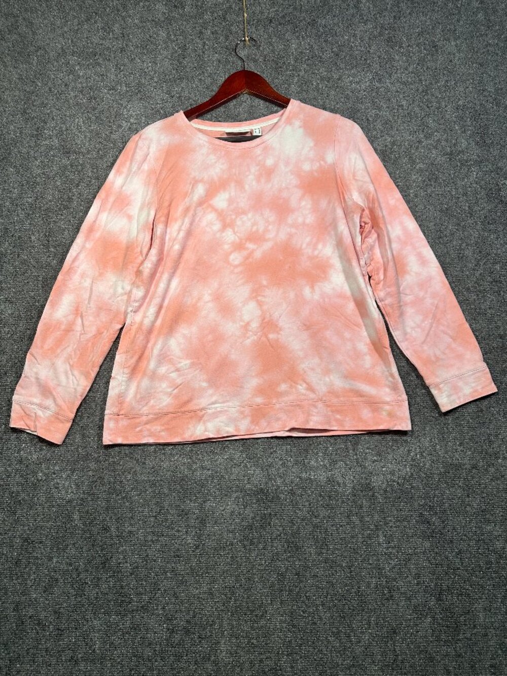 d & co Denim & Company Sweatshirt Womens Small PInk Tie Dye Pullover Rib Cuffs